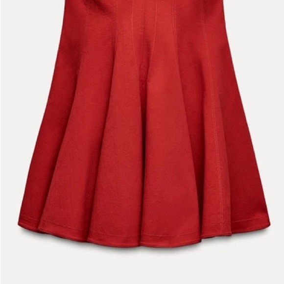 NWT. Zara ZW Collection Red Cotton Blend Godet Mini Dress. Size M. - Picture 6 of 10